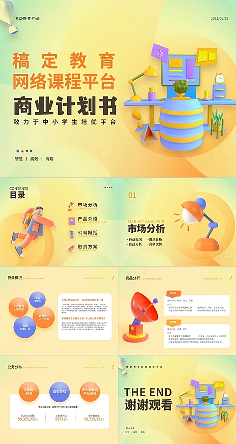 商业计划书黄色3D立体风PPT套装