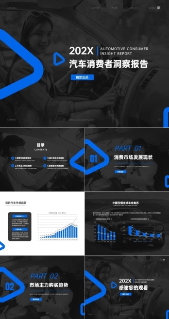 咨询报告简约风蓝色PPT套装预览效果