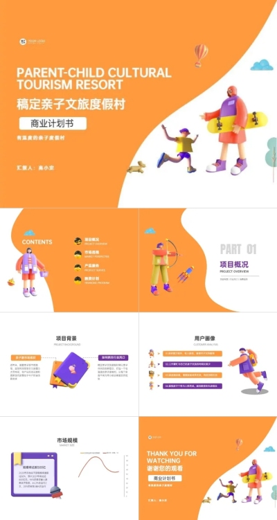 商业计划书3D风橙色PPT套装