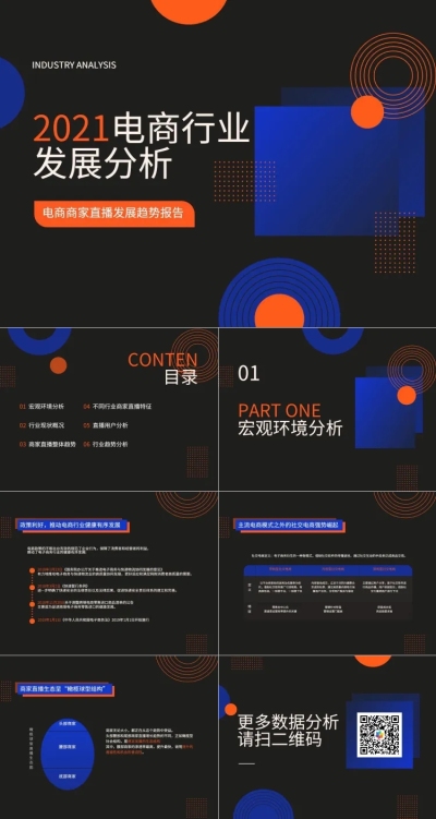 红色蓝色商务渐变风直播PPT套装