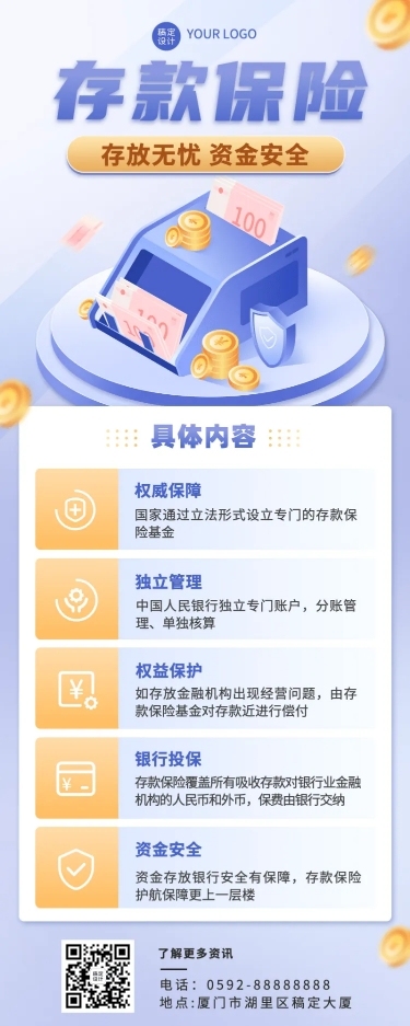 金融银行存款保险知识科普介绍2.5D插画长图海报