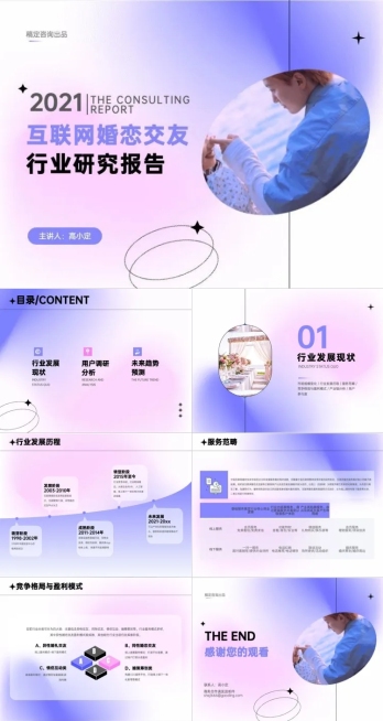 咨询报告弥散渐变风紫色粉色PPT套装预览效果
