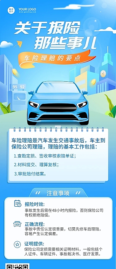 金融汽车保险理赔知识科普介绍宣传长图海报
