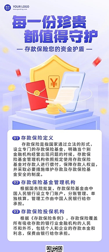 金融银行存款保险知识科普插画长图海报