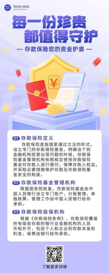 金融银行存款保险知识科普插画长图海报