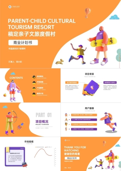 商业计划书3D风橙色PPT套装