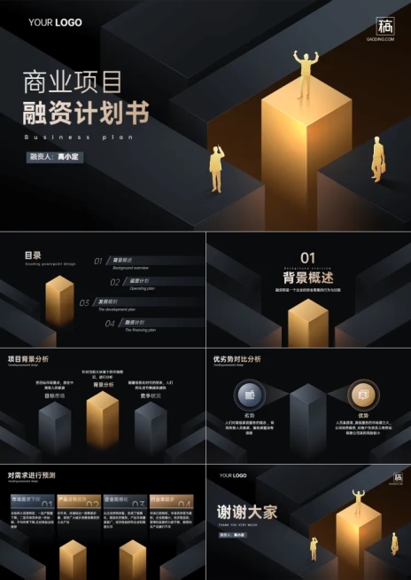 商业计划书黑金奢华PPT套装预览效果