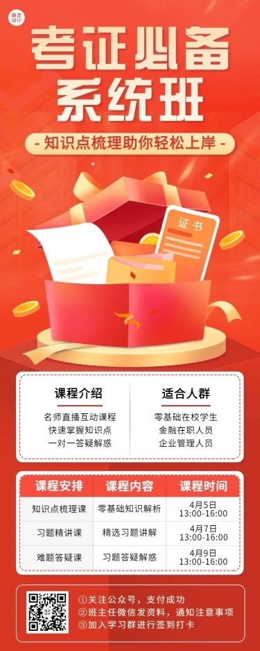 资格考证课程宣传介绍长图海报