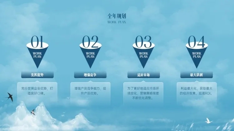 流程关系4项PPT图文页预览效果