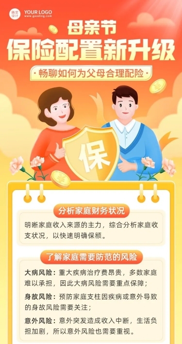 母亲节金融保险理念推广知识科普长图海报