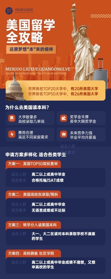 留学咨询机构宣传招生长图海报