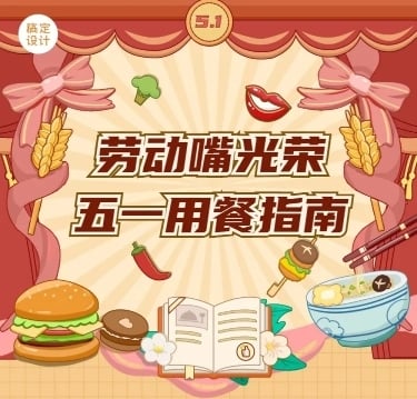 五一劳动节美食探店测评餐饮文章长图