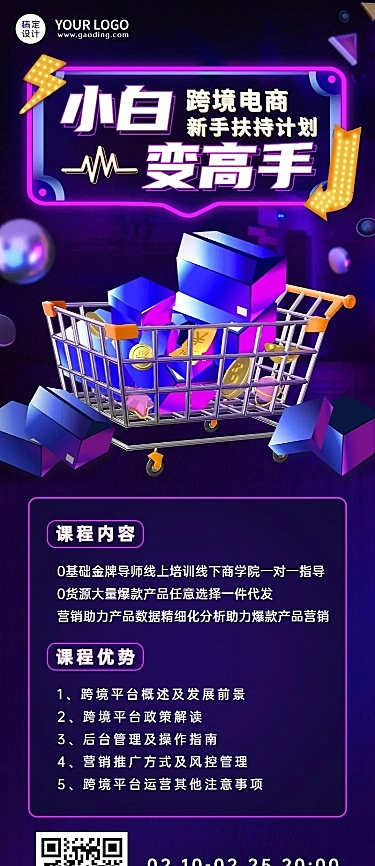 职业培训跨境电商培训招生长图海报