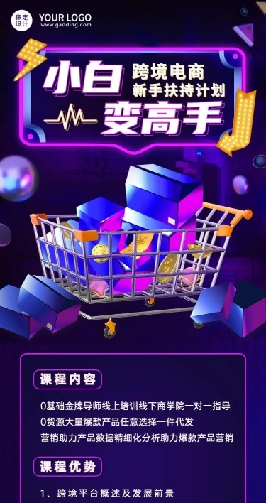 职业培训跨境电商培训招生长图海报