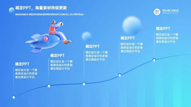 递进关系5项PPT图文页预览效果