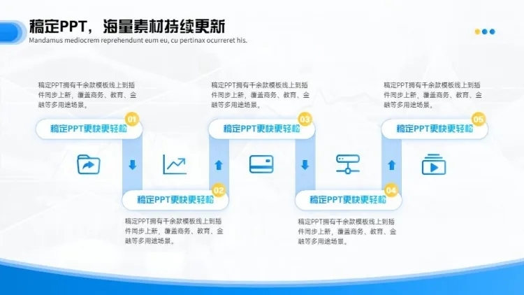 流程关系递进关系5项PPT图文页预览效果