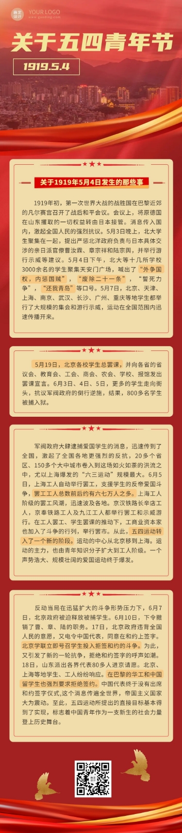 点击进入编辑 五四青年节节日科普通识文章长图预览效果