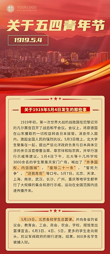 五四青年节节日科普通识文章长图