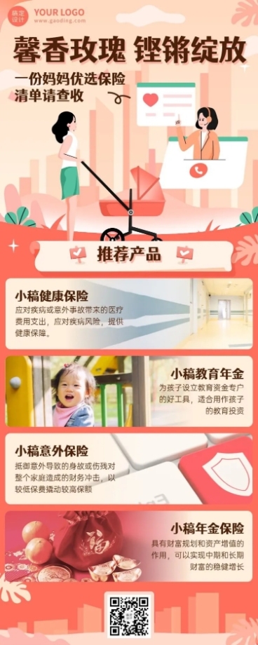 母亲节金融保险产品营销推广宣传长图海报预览效果