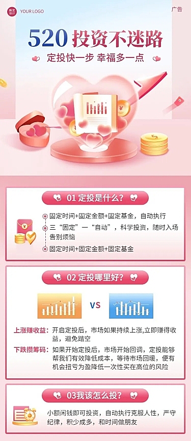 520情人节金融保险投资理财攻略创意长图海报