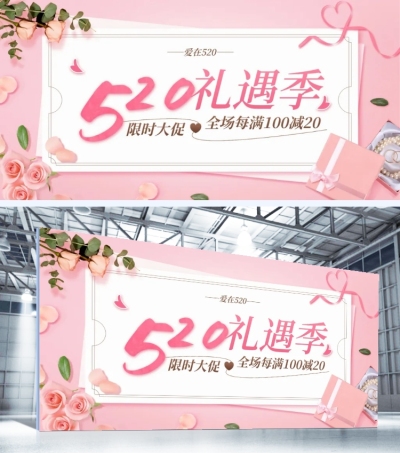 简约粉色520营销展板