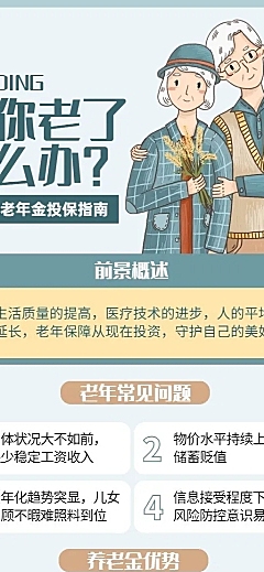 金融保险商业养老年金知识科普理念推广插画长图海报