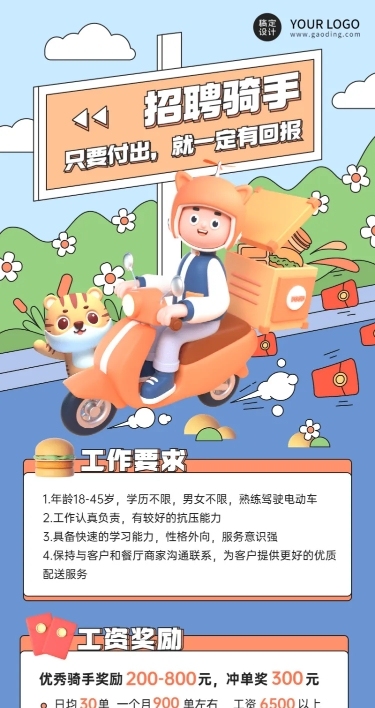 创意餐饮骑手外卖配送员招聘海报