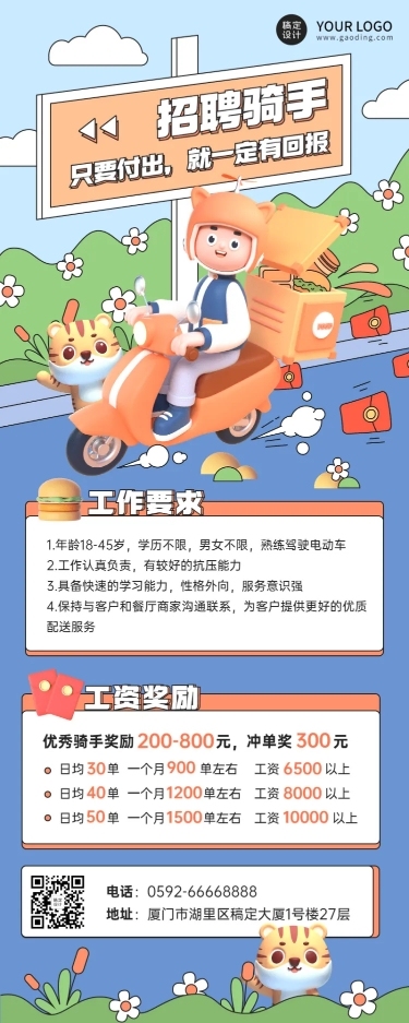 创意餐饮骑手外卖配送员招聘海报