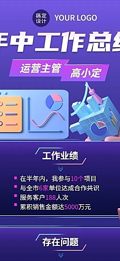 运营员工年中工作总结工作汇报3D长图海报