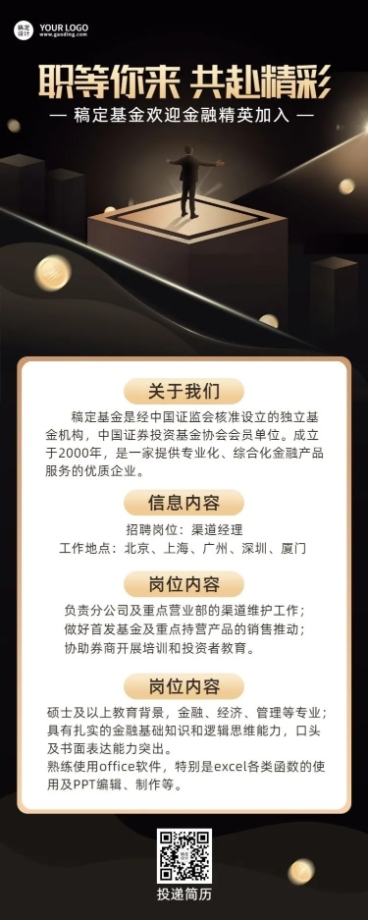 金融保险基金求职招聘宣传黑金商务风海报预览效果