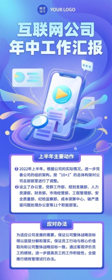 互联网公司年中工作总结工作汇报长图海报预览效果