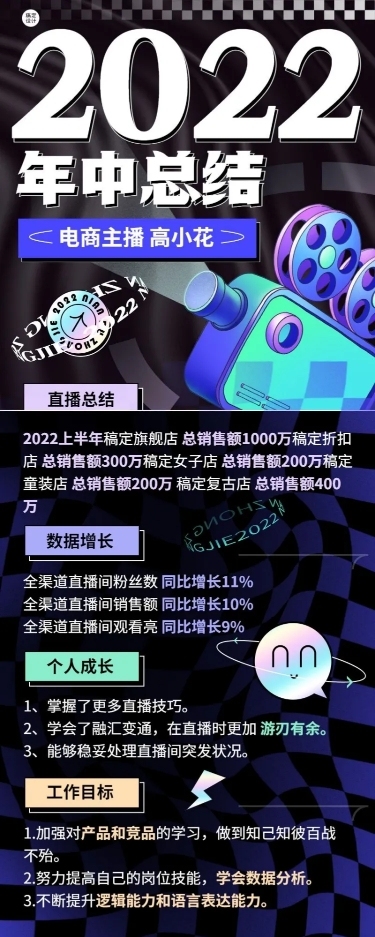 电商主播年中工作总结工作汇报长图海报