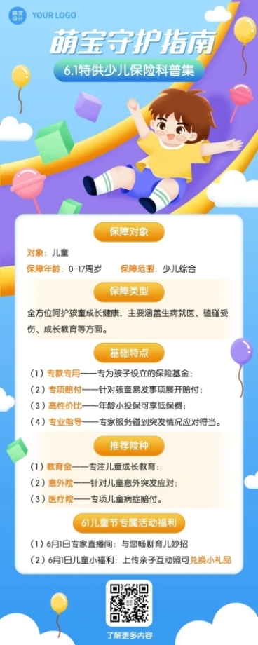 金融保险61儿童节少儿知识科普理念推广长图海报预览效果