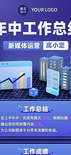 新媒体运营员工个人年中总结长图海报