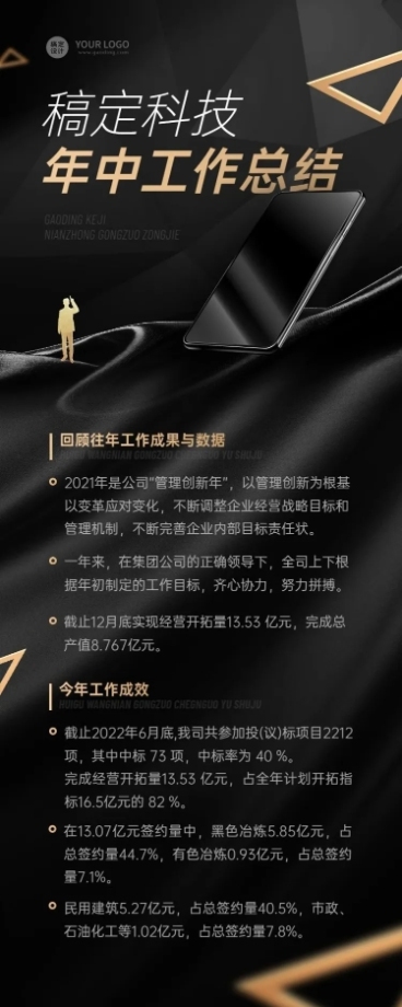 企业年中工作总结工作汇报长图海报预览效果