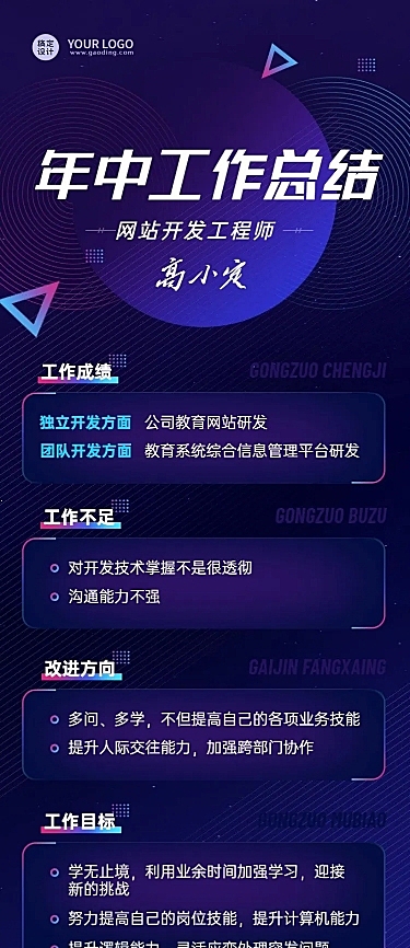 企业员工程序员个人年中总结长图海报