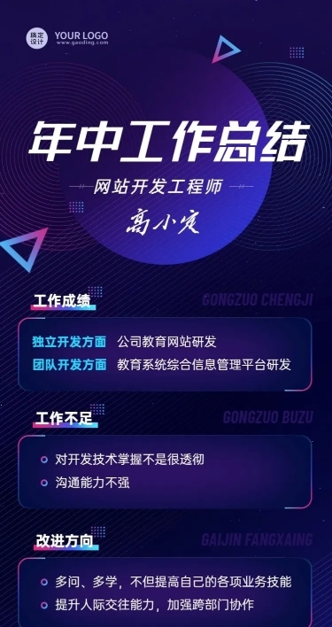 企业员工程序员个人年中总结长图海报