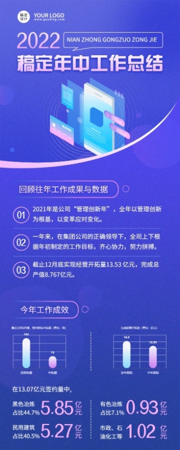 企业年中工作总结工作汇报长图海报预览效果