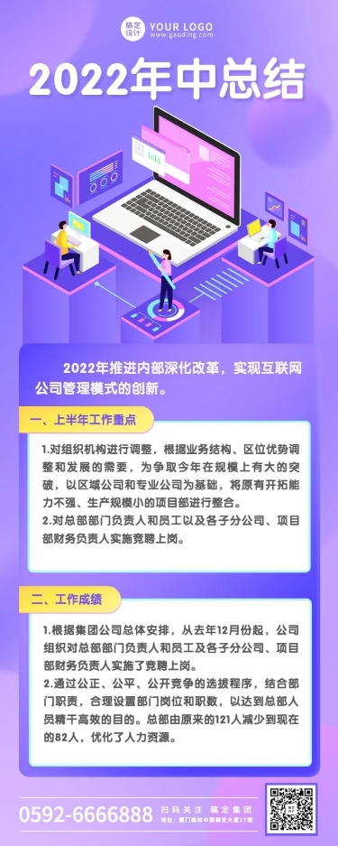 点击进入编辑 企业年中工作总结工作汇报长图海报预览效果