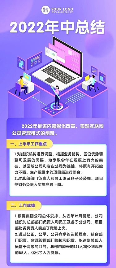 企业年中工作总结工作汇报长图海报