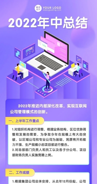 企业年中工作总结工作汇报长图海报