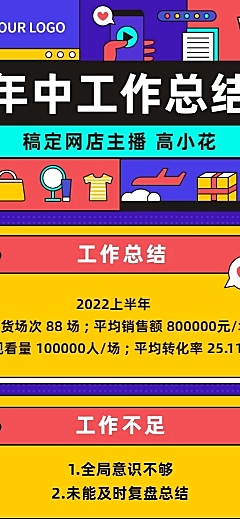 电商主播员工个人年中总结述职报告长图海报