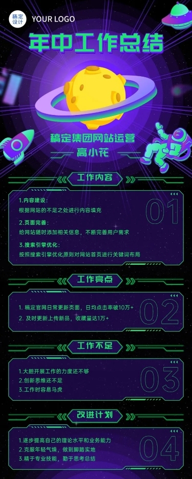 运营员工年中工作总结述职报告长图海报