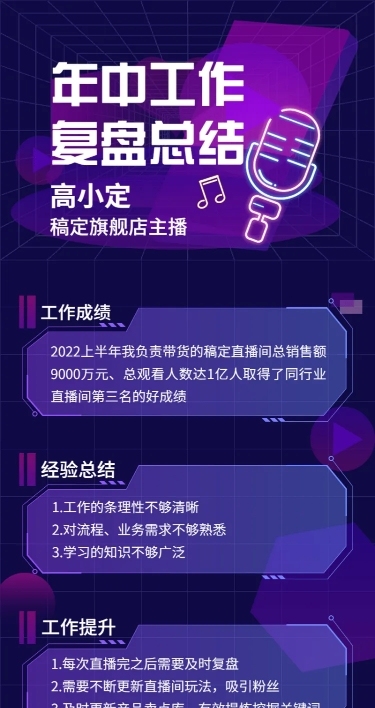 电商主播年中个人工作述职报告长图海报