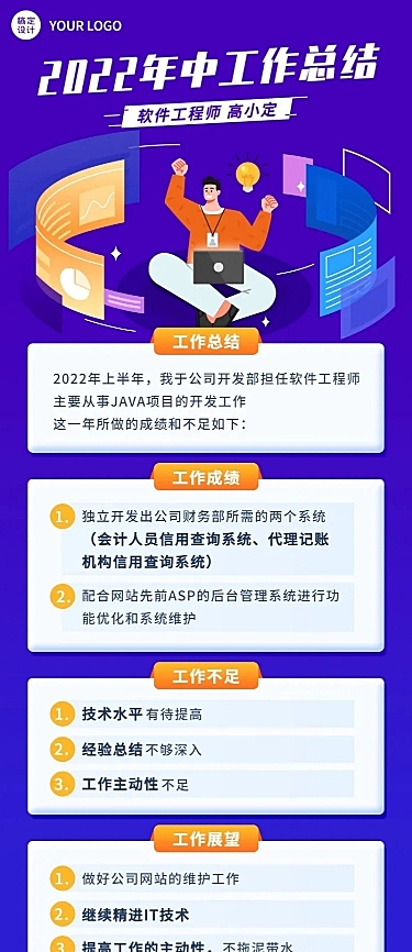 企业员工程序员个人年中总结长图海报