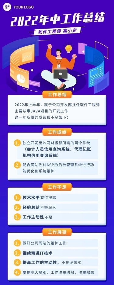 企业员工程序员个人年中总结长图海报
