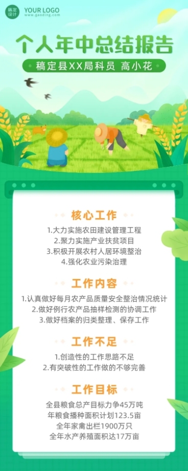 政府部门员工个人年中总结长图海报预览效果
