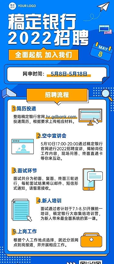 金融保险银行求职招聘宣传长图海报