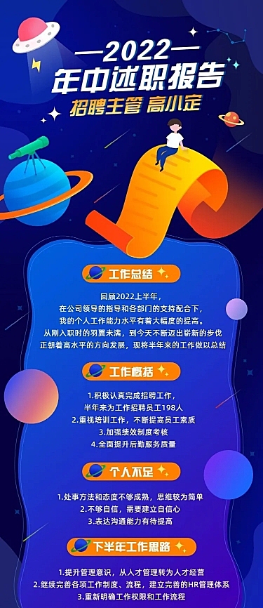 HR员工个人述职报告年中总结长图海报