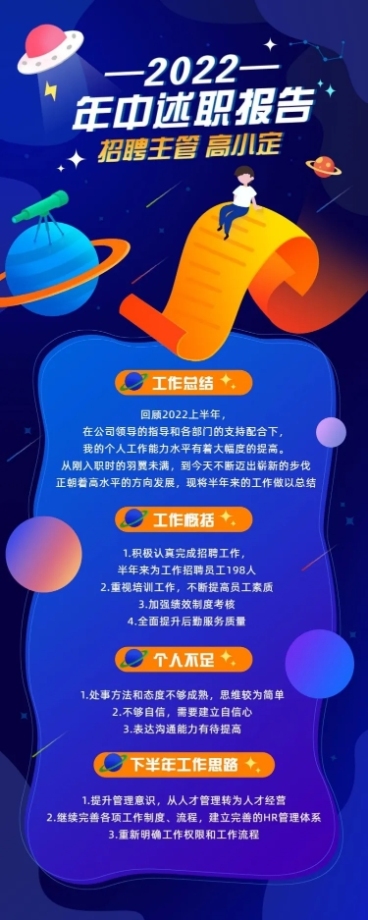 HR员工个人述职报告年中总结长图海报预览效果